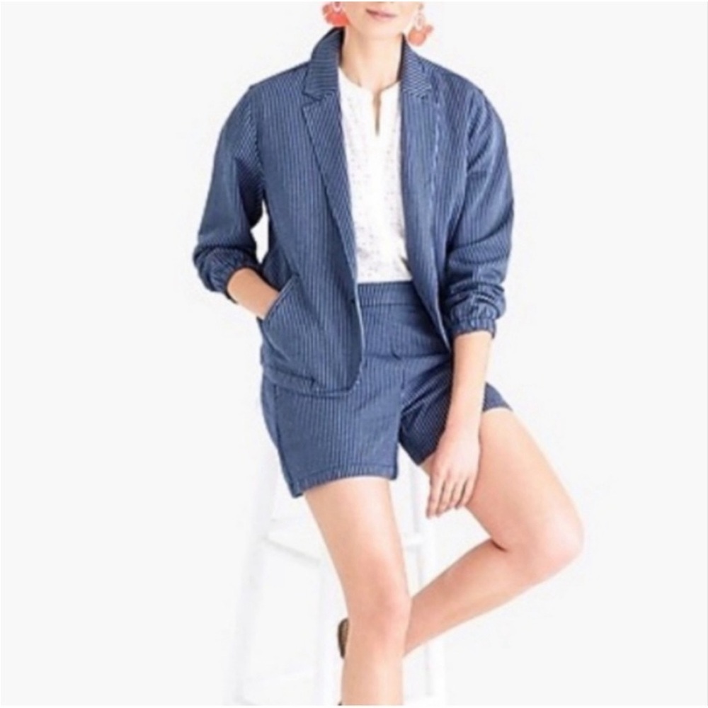 J.Crew Mercantile Blazer Jacket Single Button Navy Stripe Cotton Size Medium